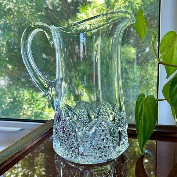 Vintage EAPG Cut Crystal Button Arches Water Pitcher – 9.75” Tall - Picture 4 of 12